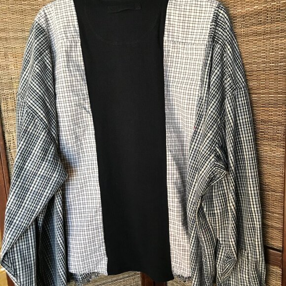 Upcycled Plus Size Mixed Prints Plaid Shirt: Reworked Patchwork Boho Spliced Top - Picture 7 of 10